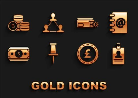 Set Push pin, Address book, Identification badge, Coin money with pound ste.. イラスト素材