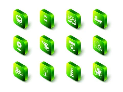 Set Push pin, City map navigation, Ship line path, Search location, World globe Stock Illustration