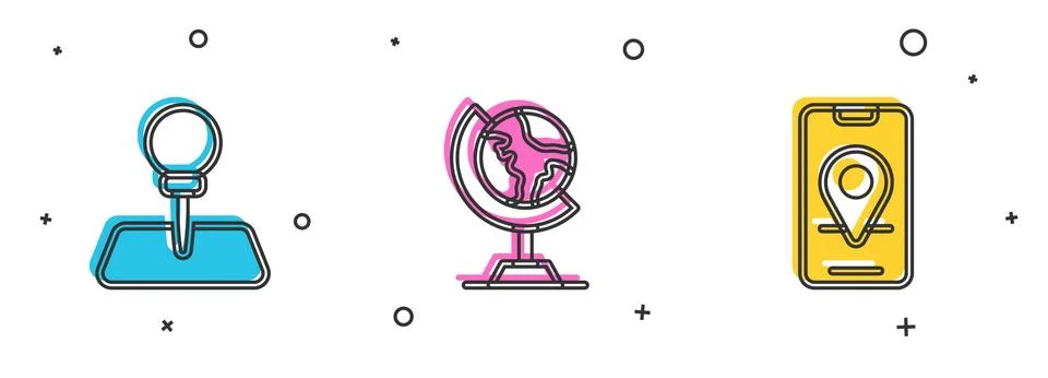 Set Push pin, Earth globe and City map navigation icon. Vector Stock Illustration
