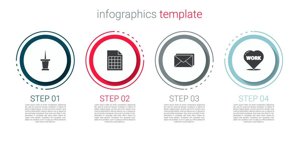 Set Push pin, File document, Envelope and Heart with text work. Business Illustrazione stock