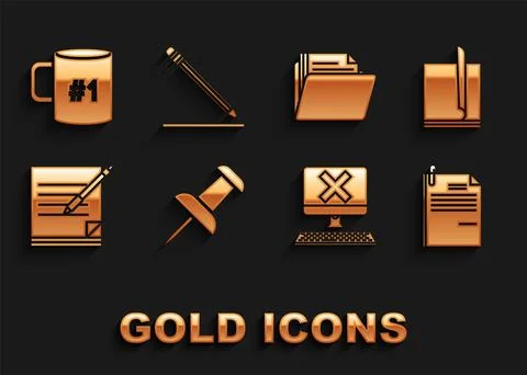 Set Push pin, File document, and paper clip, Computer with keyboard x mark 스톡 일러스트