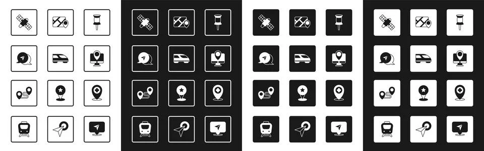 Set Push pin, High-speed train, Infographic of city map navigation, Satellite イラスト素材