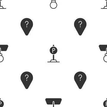 Set Push pin, Parking and Unknown route point on seamless pattern. Vector 스톡 일러스트