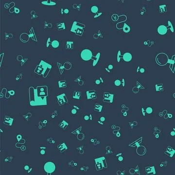Set Push pin, Route location, Folded map with marker and on seamless pattern Stock Illustration
