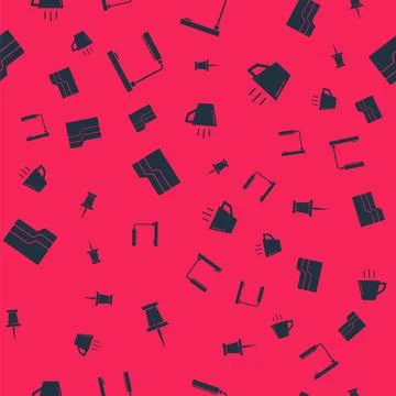 Set Push pin, Table lamp, Document folder and Coffee cup on seamless pattern Illustrazione stock