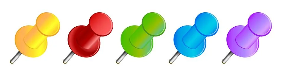 Set of push pins in different colours. Vector Stock Illustration