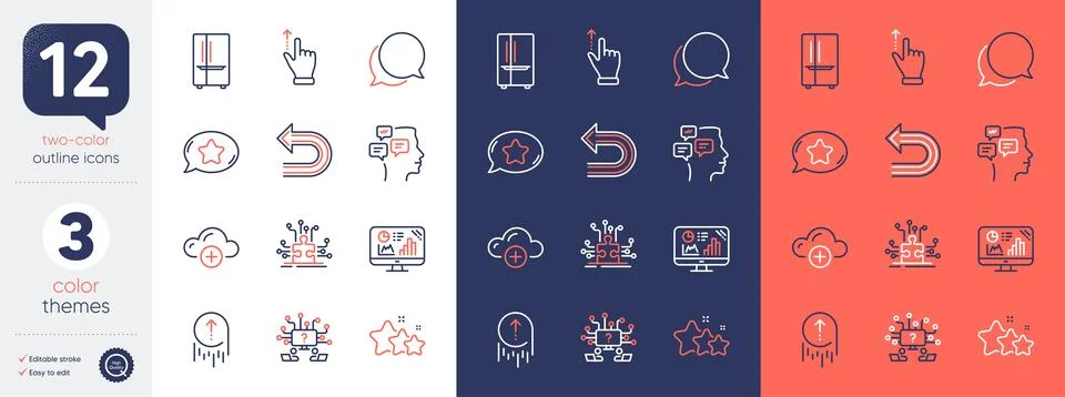 Set of Puzzle options, Touchscreen gesture and Favorite chat line icons. For Stock Illustration