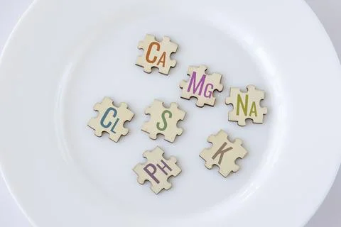 Set of puzzles on a plate with 7 essential Macronutrients with colorful icon Stock Photos