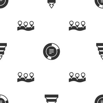 Set Pyramid chart infographics, Pie and Location on seamless pattern. Vector Stock Illustration