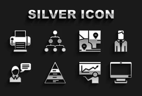 Set Pyramid chart infographics, Worker, Computer monitor, Training, presentation Stock Illustration