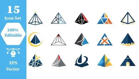 Set of pyramid geometric icons with triangle geometry abstract structure Stock Illustration