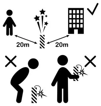 Set of Pyrotechnics Safety Precaution Measures Information Rules Stock Illustration