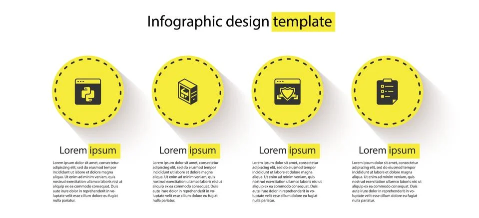 Set Python programming language, Computer, Browser with shield and Clipboard Stock Illustration
