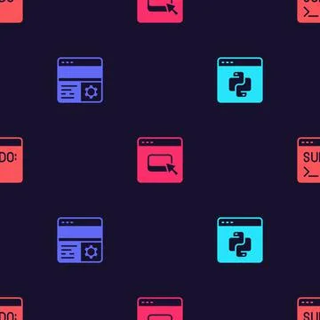 Set Python programming language, Debugging, Browser files and Code terminal on 스톡 일러스트