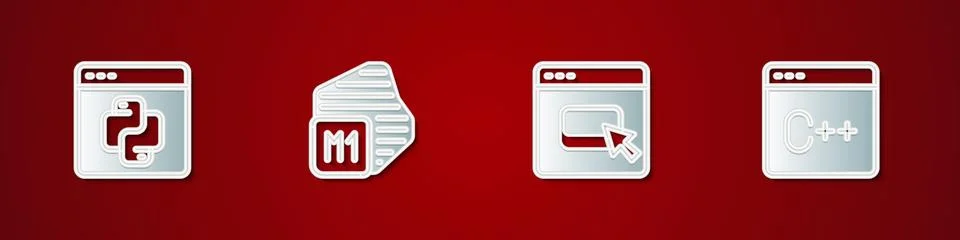 Set Python programming language, Processor, Browser files and Software icon Illustration