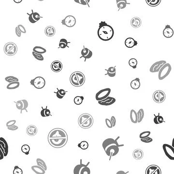 Set Qibla, Ramadan drum, Date fruit and No pig on seamless pattern. Vector Stock Illustration