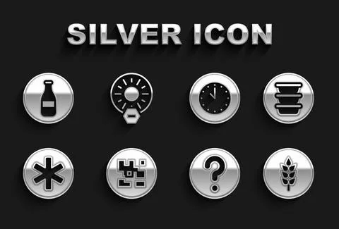 Set QR code, Bowl, Wheat, Unknown search, Medical symbol of the Emergency, Clock Stock Illustration