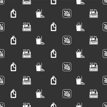 Set QR code, Cash register machine, Bottle for cleaning agent and Mop and bucket Stock Illustration