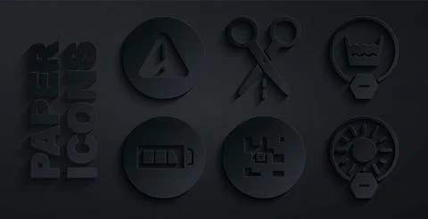 Set QR code, Delicate wash, Battery, No direct sunlight, Scissors with cut line Stock Illustration