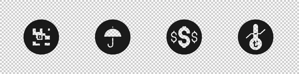 Set QR code, Delivery package with umbrella, Dollar symbol and Meteorology Stock Illustration