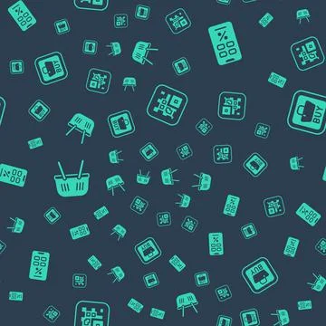 Set QR code, Percent discount and mobile, Shopping basket and Buy button on 스톡 일러스트