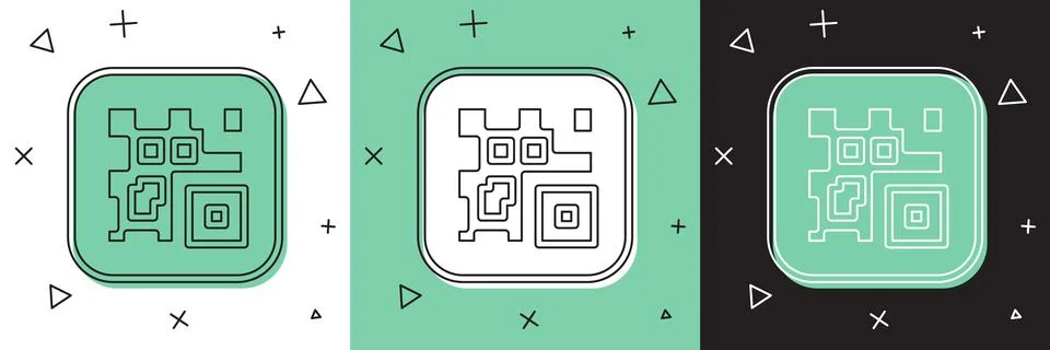 Set QR code sample for smartphone scanning icon isolated on white and green Stock Illustration