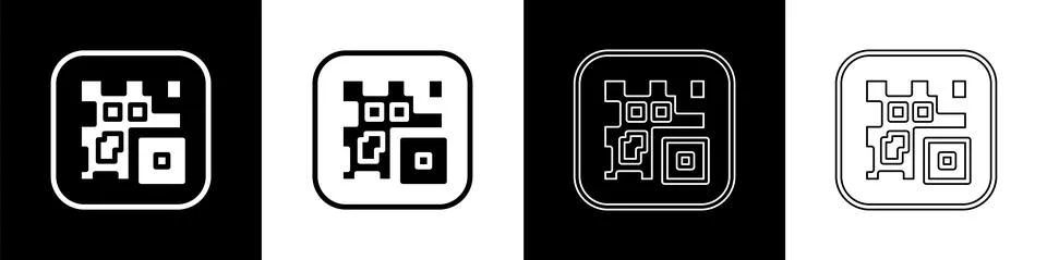 Set QR code sample for smartphone scanning icon isolated on black and white Illustrazione stock