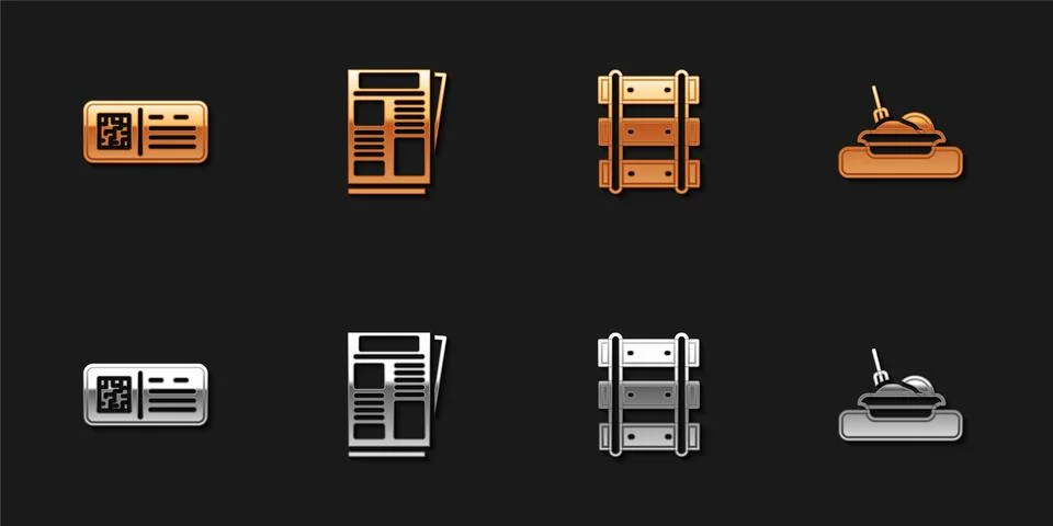 Set QR code ticket train, News, Railway, railroad track and Plate with food icon Stockillustratie