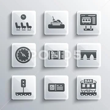 Set QR code ticket train, Restaurant, Bridge for, Train, traffic light ...