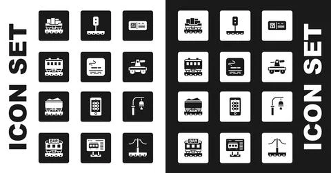 Set QR code ticket train, Smoking area, Passenger cars, Cargo wagon, Draisine or Stock Illustration