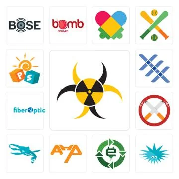 Set of quarantine, urchin, e waste, ahp, loch ness monster, non smoking, fibe Illustrazione stock gratuita