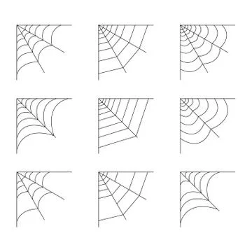 Set of quarter spider web isolated on white background. Halloween spiderweb e Stock Illustration