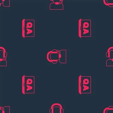Set Question and Answer and Man with headset on seamless pattern. Vector Stock Illustration
