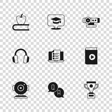 Set Question and Answer, Audio book, Award cup, Online quiz, test, survey, .. Illustrazione stock