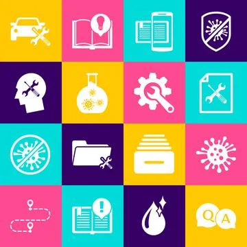 Set Question and Answer, Bacteria, File document service, Smartphone book, Test Illustrazione stock