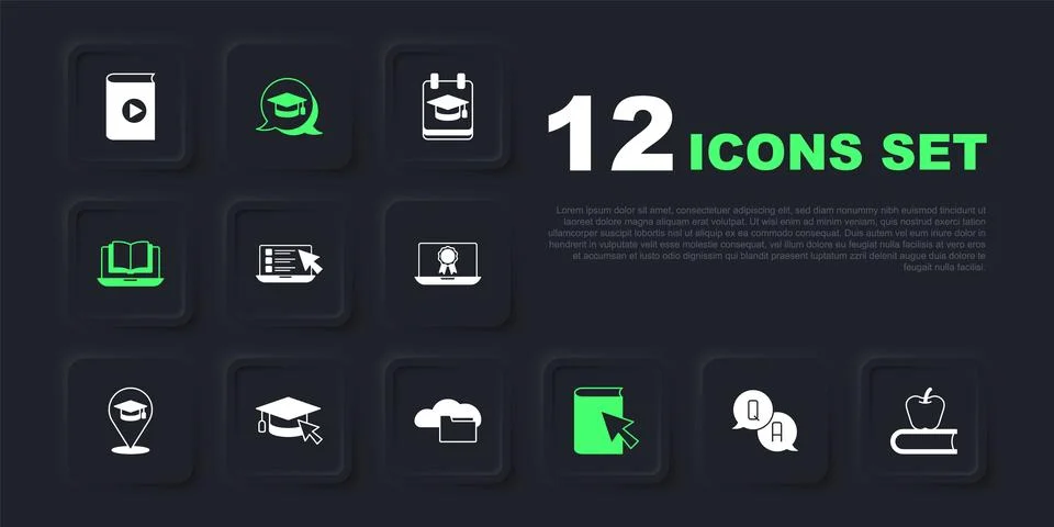 Set Question and Answer, Book with apple, Online quiz, test, survey, book, .. Stock Illustration