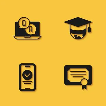 Set Question and Answer, Certificate template, Online quiz, test, survey and Illustrazione stock