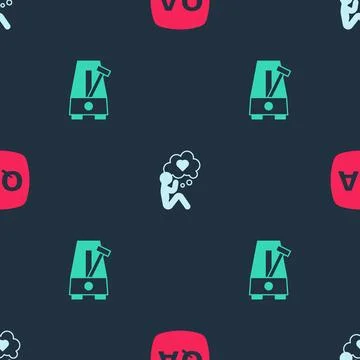 Set Question and Answer, Head with heart and Metronome pendulum on seamless p Illustrazione stock