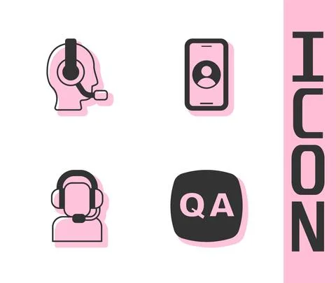 Set Question and Answer, Man with headset, and Telephone 24 hours support icon Stock Illustration