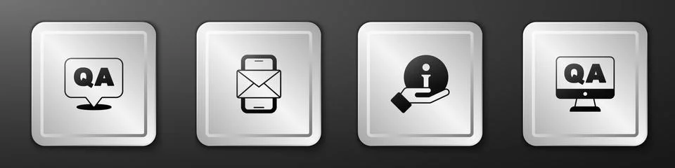 Set Question and Answer, Mobile envelope, Information and icon. Silver square イラスト素材