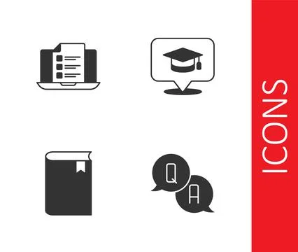 Set Question and Answer, Online quiz, test, survey, Book and Graduation cap s Stock Illustration