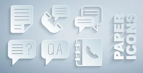 Set Question and Answer, Speech bubble chat, Unknown search, Phone book, Te.. Stock Illustration