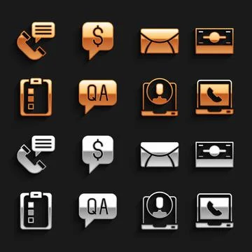 Set Question and Answer, Stacks paper money cash, Telephone 24 hours support Illustrazione stock