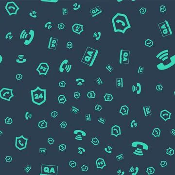 Set Question and Answer, Telephone 24 hours support, and on seamless pattern Stock Illustration