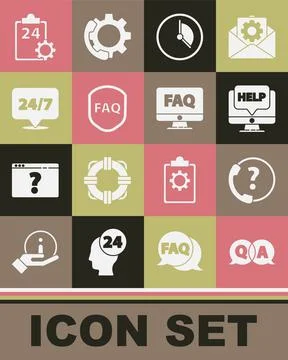 Set Question and Answer, Telephone 24 hours support, Computer monitor help, Time Illustrazione stock