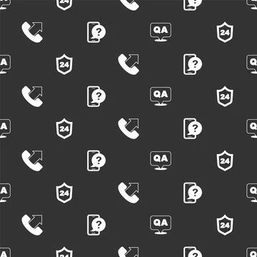 Set Question and Answer, Telephone 24 hours support, and on seamless pattern Stock Illustration