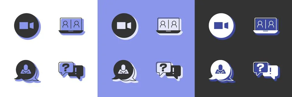 Set Question and Answer, Video chat conference, Speech bubble and icon. Vector Stock Illustration