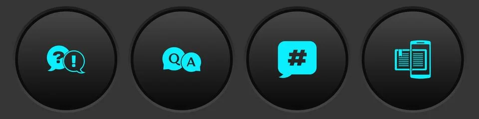 Set Question and Exclamation, Answer, Hashtag speech bubble and Smartphone book Stock-Illustration