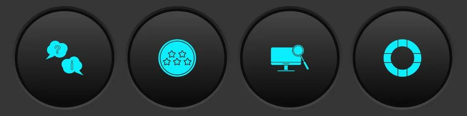 Set Question and Exclamation, Five stars rating review, Computer monitor Illustrazione stock
