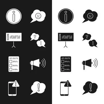 Set Question and Exclamation, Information, Speech bubble with sad smile, Cr.. Stock Illustration